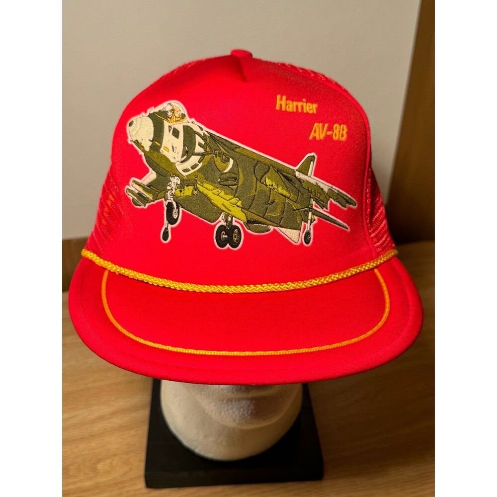 Vintage Airshow Harrier AV-8B Boeing McDonald Red Mesh Snapback Trucker Rope Hat